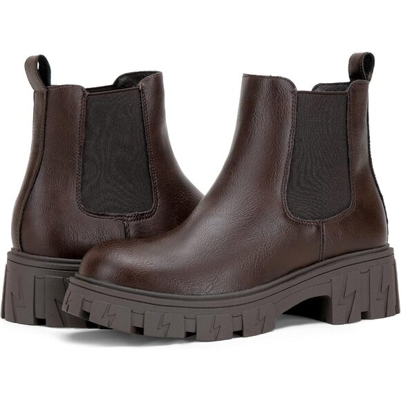 🆕Women's Chelsea Lug Sole-9620- Synthetic leather Ankle Elastic Band Boots - Picture 8 of 10